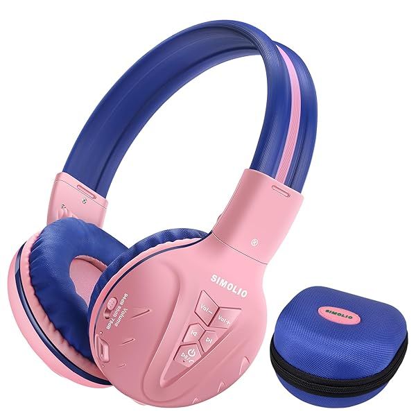 SIMOLIO Kids Wireless Headphones Volume Limited Bluetooth Over Ear Headset for Girls Adjustable Foldable Stereo for iPad Kindle Fire Tablet Pink