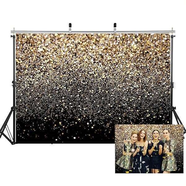 Elegant SJOLOON Black & Gold Vinyl Backdrop for Birthday Parties & Newborn Photos - 7x5FT Vintage Design