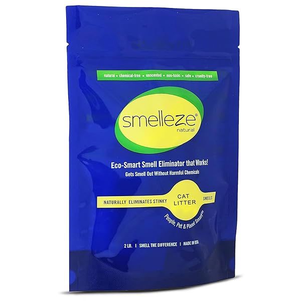 SMELLEZE Natural Cat Litter Deodorizer 2 lb Eliminates Urine Poop Odor Reduces Litter Changes Safe for Cats Unscented