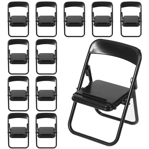 STOBOK 12Pcs Mini Folding Chair Cell Phone Stand Holder Doll House Folding Chair Models Miniature Simulation Dollhouse Furniture for Desk, Black,