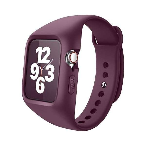 Suritch Sport Band for Apple Watch 44mm/45mm - Soft Silicone Replacement Strap & Case for iWatch SE/9/8/7/6/5/4 - Red for Men & Women