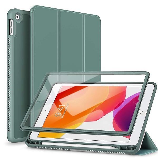 Suritch iPad 9th/8th/7th Gen Case with Screen Protector & Pencil Holder - Lightweight Leather Smart Cover in Midnight Green
