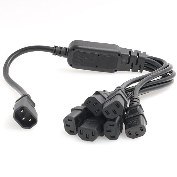 SZRMCC PDU IEC 320 C14 Male to 6 C13 Female Y Splitter Power Adapter Cable 10A 250V UPS PSU Extension 2ft 60cm