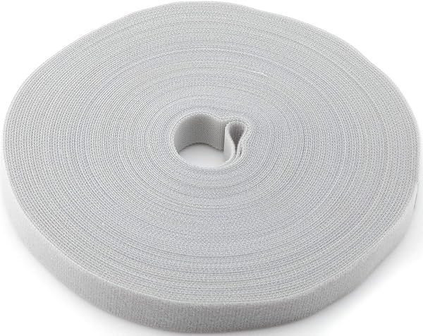 Saisn Reusable Fastening Tape Cable Ties 3/4 Inch Double Sided Hook Roll 25 Yard Grey for Organizing Cables and Wires