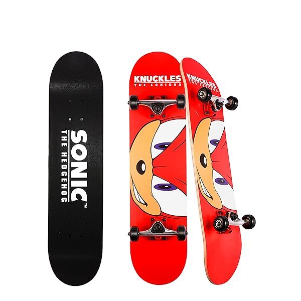 Sakar Sonic The Hedgehog Knuckles Skateboard with Printed Graphic Grip Tape. Great for Kids and Teens Cruiser Skateboard with ABEC 5 Bearings,