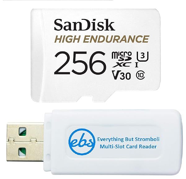 SanDisk High Endurance 256GB microSDXC Card with Adapter for Rexing Dash Cameras Bundle with Everything But Stromboli Card Reader