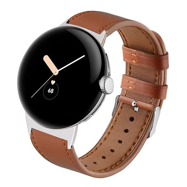 Sankel Compatible for Google Pixel Watch 4 3 2 1 41mm Bands Leather,Women Men [No Gap] Genuine Leather Replacement Strap Adjustable Sport Wristbands