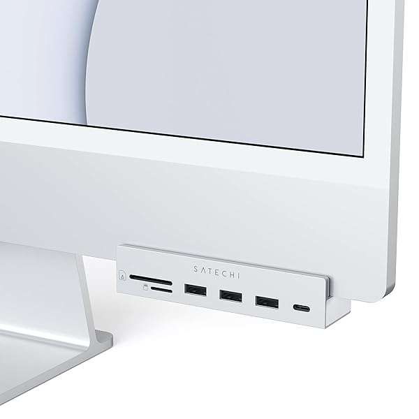 Satechi USB C Hub for iMac & Apple Studio Display - USB-A, Micro/SD Card Readers, Silver Adapter