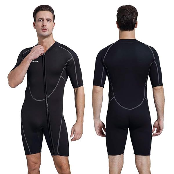 Seaskin Mens 3mm Shorty Wetsuit Full Body Diving Suit Front Zip for Diving Snorkeling Surfing Swimming Medium Size