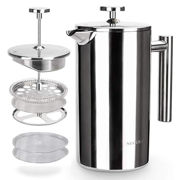 Secura 34oz French Press Coffee Maker - 304 Stainless Steel Insulated Coffee Press with 2 Extra Screens