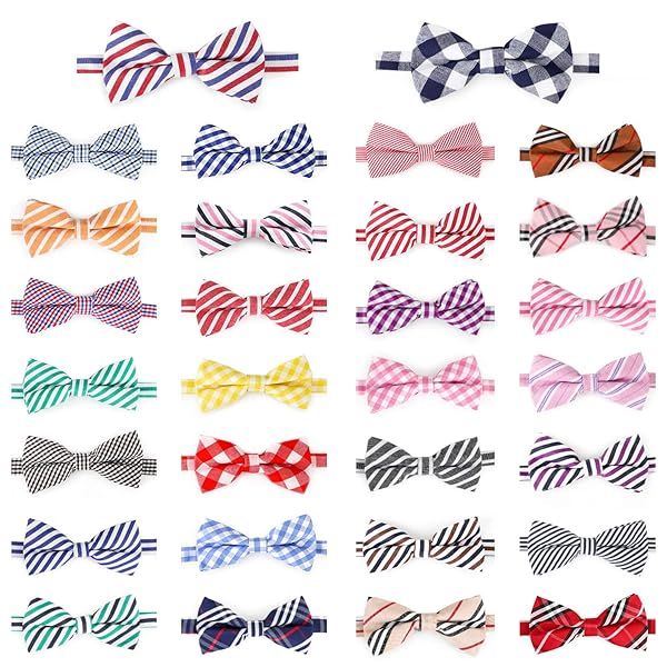 Segarty Bow Ties for Dogs 30 Pcs Adjustable Dog Collar Bow Tie for Small Medium Large Pets Christmas Bulk Red White Purple Black Plaid