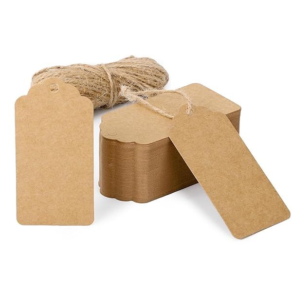 Segarty Gift Tags, 100PCS Christmas Gift Tags with 65 Feet Jute Twine, Personalized Card Stock Tag with Hole, Kraft Paper Labels for DIY Art Crafts,