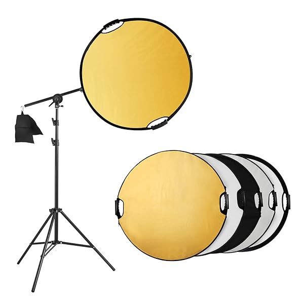Selens 5-in-1 Photography Reflector Holder Stand Kit 32in Collapsible Light Reflectors with Boom Arm and Sandbag for Studio Lighting