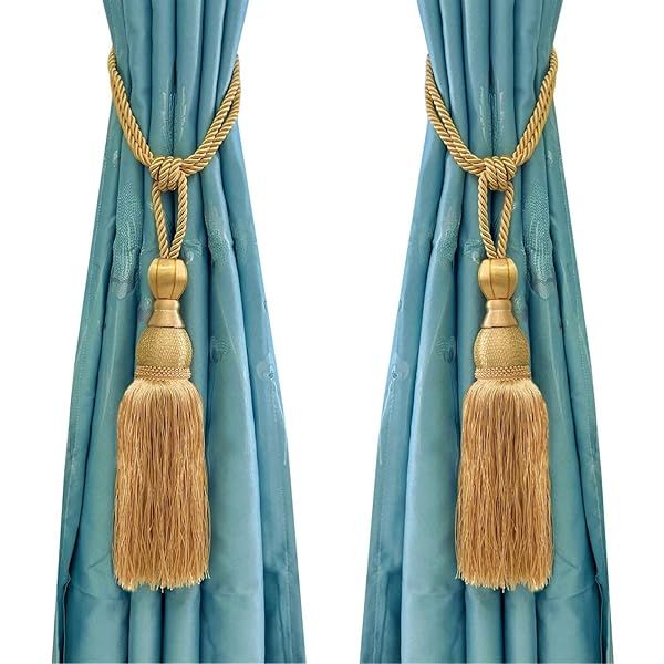 Elegant Gold Curtain Holdbacks & Tiebacks - Set of 2 Decorative Braided Buckle Fasteners for Window Drapery