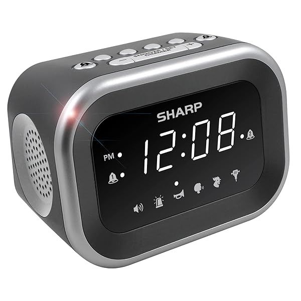 Sharp Big Bang Super Loud Alarm Clock for Heavy Sleepers with 6 Loud Sounds and 115db Volume in Silver Black with White LED Display