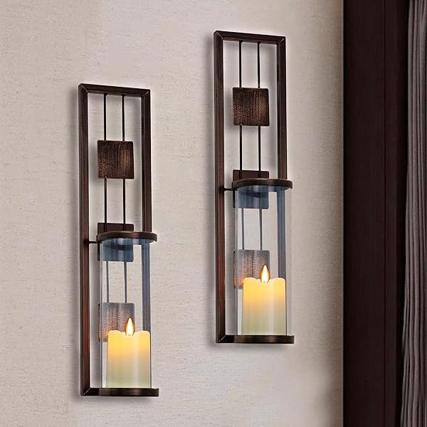 Stylish Metal Wall Sconce Candle Holders - Set of 2 for Living Room, Bathroom & Dining Room Decor
