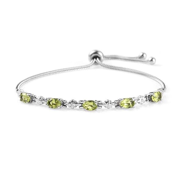 Shop LC Peridot Birthstone Bolo Bracelet: Elegant Green Wedding Jewelry for Women - Adjustable Stainless Steel Gift