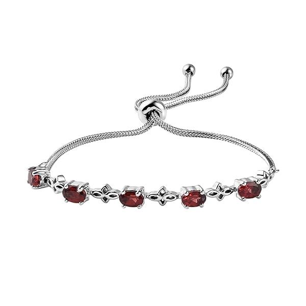 Shop LC Red Garnet Bolo Bracelet for Women - Adjustable Stainless Steel & Platinum Plated Jewelry