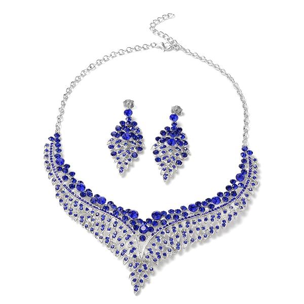 Shop LC Bridal Jewelry Set: Blue Crystal Earrings & Bib Necklace for Women - Perfect Wedding & Christmas Gifts