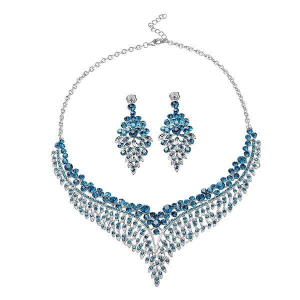 Shop LC Bridal Jewelry Set: Turquoise Crystal Earrings & Bib Necklace - Perfect Wedding & Christmas Gifts for Women