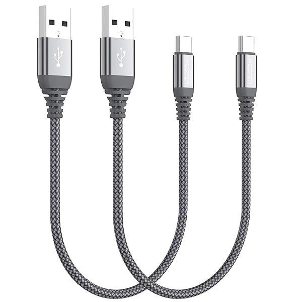 Short USB C Cable 0.5ft 2-Pack - Fast Charging Nylon Braided for iPhone 16/15 Pro, Samsung Galaxy, LG, Pixel Devices