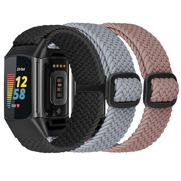 ShuYo Braided Stretchy Solo Loop Bands for Fitbit Charge 5 & 6 - 3 Pack Nylon Elastic Straps for Men & Women