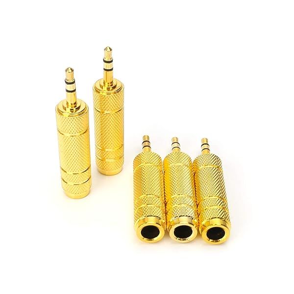 SiYear 5 Pack 3.5mm to 6.35mm Stereo Jack Adaptor - Gold Plated Audio Converter for Earphones & Headphones