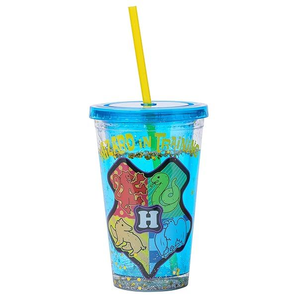 Silver Buffalo Harry Potter Chibi Crest Snow Globe Cold Cup - 14oz Wizard in Training with Lid & Straw