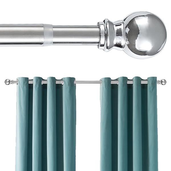 Silver Curtain Rods 32 to 66 Inch Heavy Duty Adjustable Rods with Brackets for Windows and Doors in Bedroom Living Room Kitchen Bathroom