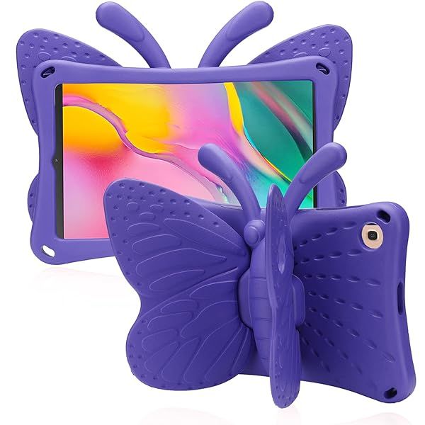 Simicoo Kids Case for Samsung Galaxy Tab A 10.1 (2021/2019) - Cute Butterfly, Shockproof, Lightweight, Full Cover (Purple)