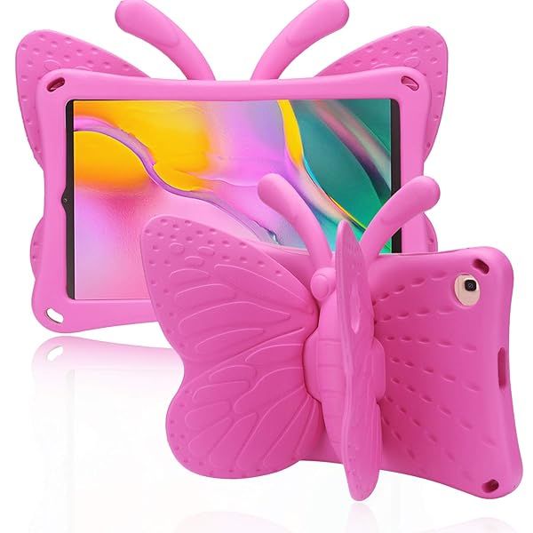 Simicoo Galaxy Tab S6 Lite Kids Case 2024 - Cute Butterfly, Shockproof, Lightweight, Full Cover for Boys & Girls (Rose)