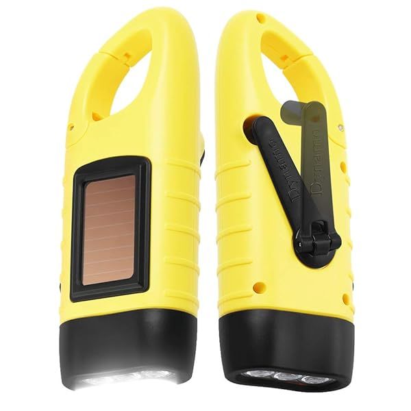 Simpeak 2-Pack Hand Crank Solar Emergency LED Flashlight Survival Torch for Outdoor Sports Yellow