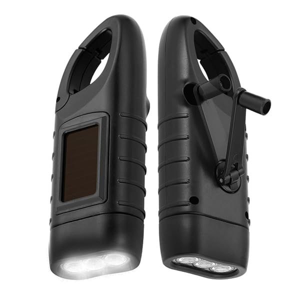Simpeak 2-Pack Hand Crank Solar LED Flashlight Emergency Survival Dynamo Torch for Outdoor Sports Black