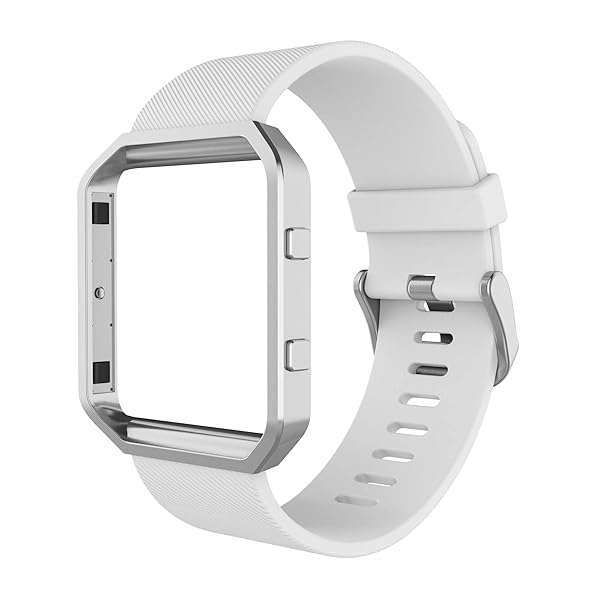 Simpeak Sport Band for Fitbit Blaze - Silicone Wristband with Metal Frame, White & Silver, Perfect for Men & Women