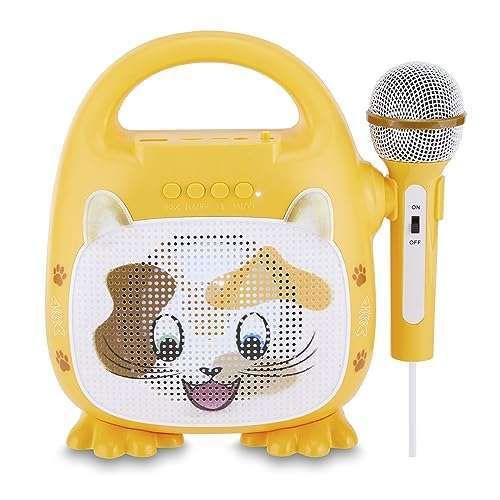 Singimals Kids Karaoke Speaker with Microphone - Bluetooth, 12H Playtime, LED Lights & Patches The Cat for Young Superstars!