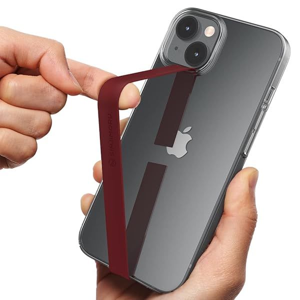 Sinjimoru Stretchable Silicone Phone Strap - Flexible Grip Holder for iPhone & Android, Wine Red, Wireless Charging Compatible
