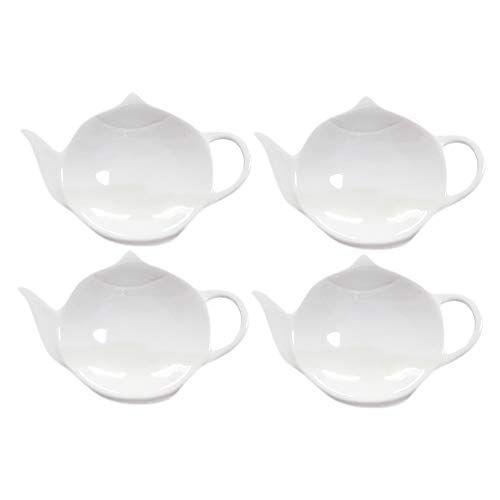 Sizikato 4pcs Pure White Ceramic Tea Bag Holders Teapot Shaped Coasters Spoon Rests Snack Dishes Seasoning Dishes