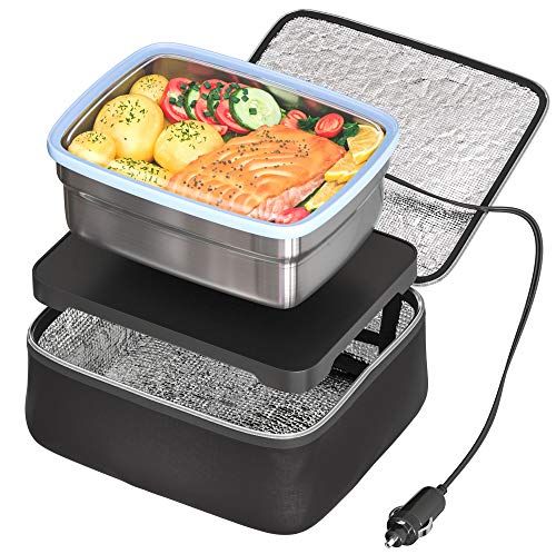 Skywin Portable Car Food Warmer Mini Electric Heated Oven for Vehicle with Stainless Steel Container Ideal for Car and Truck Use