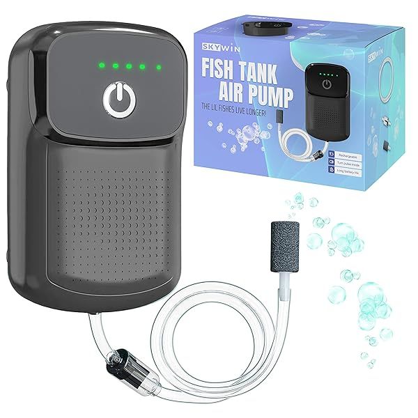 Skywin Portable Aerator for Fish, USB Rechargeable Live Bait Aerator 1832H Battery, Keeps Bait Alive Anywhere, Quiet Aquarium Water Pump for Buckets,