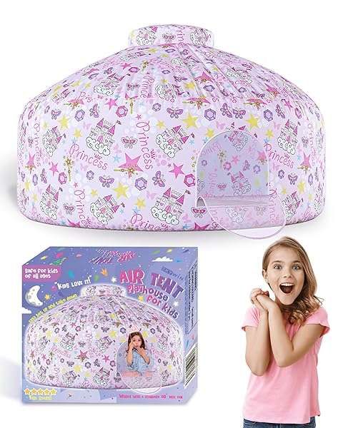 Skywin Inflatable Princess Tent for Kids - Quick Setup Playhouse & Air Fort (Fan Not Included)