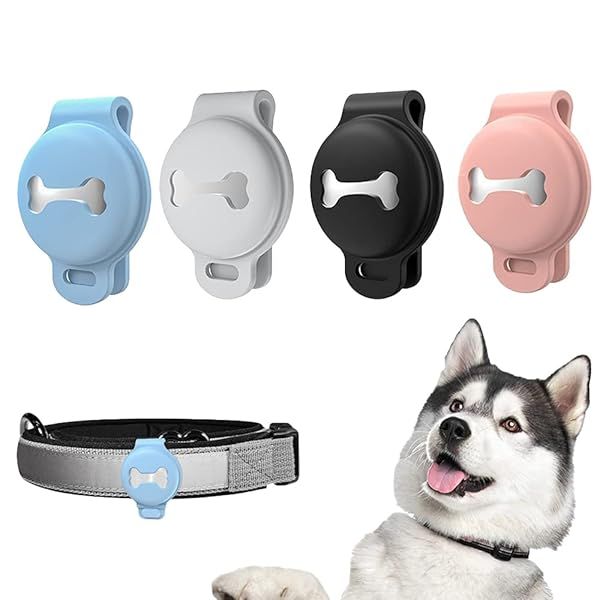 Skywin Silicone Case for Apple Tracker Pet Collar Secure Dog Clip Holder Anti-Loss Dustproof Soft Silicone Tag Cover Light Blue