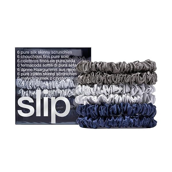 Shop Slip Silk Skinnie Scrunchies Midnight Collection - 6 Elastic Scrunchies in Charcoal, Navy & Silver