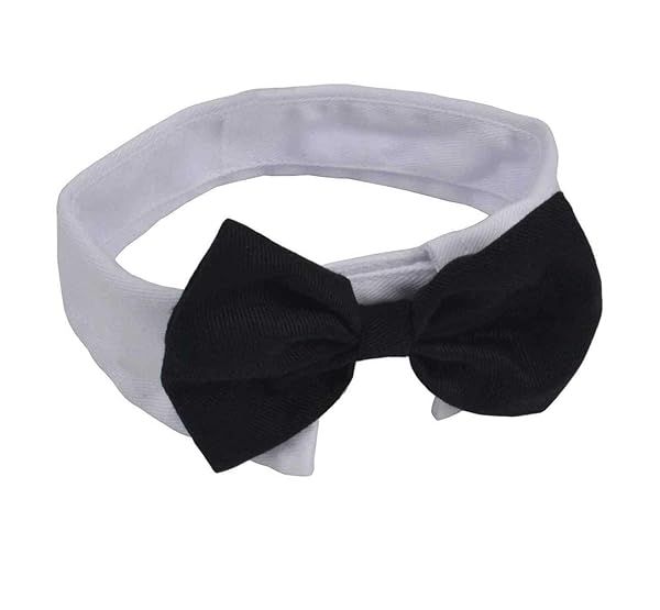 Small Dog Cat Collar Bow Tie Adjustable Puppy Kitten Neck Bowtie for Wedding Birthday Black White Formal Tuxedo