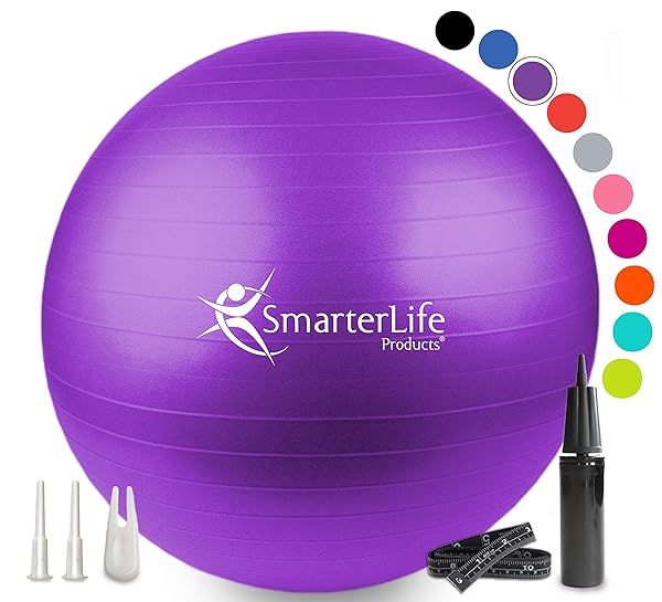 SmarterLife 65cm Exercise Ball: Premium Non-Slip Yoga & Fitness Ball for Home, Office, Stability & Birthing - Purple
