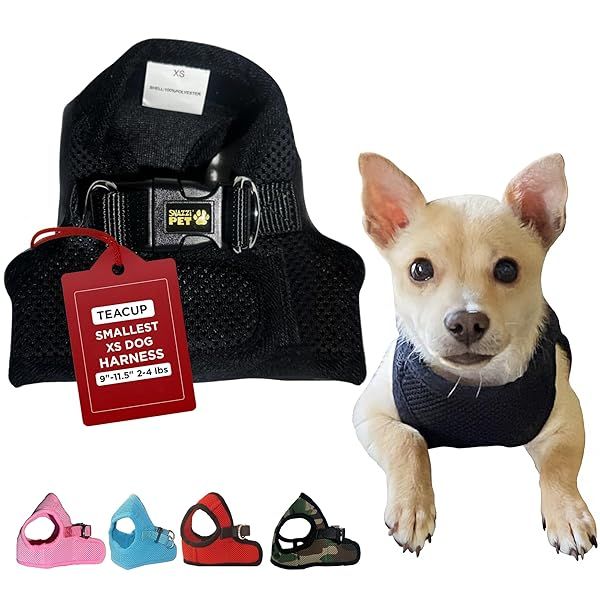Snazzi Pet Soft No Pull Step-in Dog Harness for Small Dogs Teacup Chihuahua Yorkie Pomeranian Black Mesh Comfy Vest 2-4 lbs