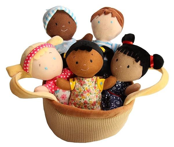 Snuggle Stuffs Basket of Buddies Plush Diversity Dolls for Toddlers Soft Multicultural Ethnic Dolls Set for Preschool Classroom Daycare Home