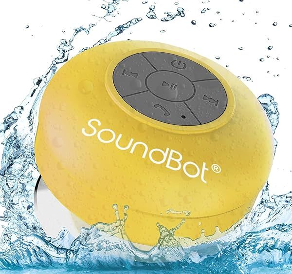 Soundbot SB510 HD Bluetooth Shower Speaker Water Resistant Portable Speakerphone with Built-in Mic 6hrs Playtime Yellow