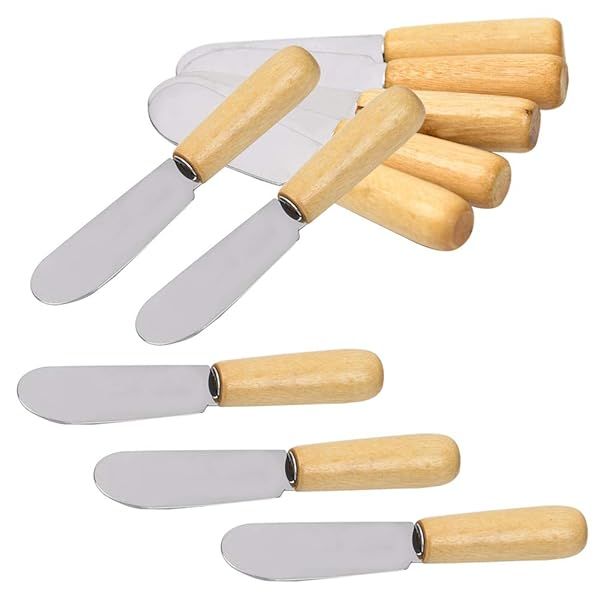 SourceTon 4-Inch Wood Handle Butter Spreader Set of 10 - Perfect for Cream Cheese & Condiments
