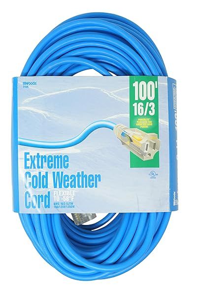 Southwire Coldflex 100Ft Light Duty Extension Cord - 16 Gauge, 3 Conductor, Cold Weather, Blue - Durable & Reliable Power Solution