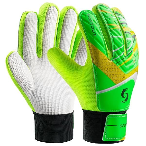 Sportout Kids Goalkeeper Gloves - Size 5, Non-Slip Latex, Double Wrist Protection for Ages 5-8 (Green)